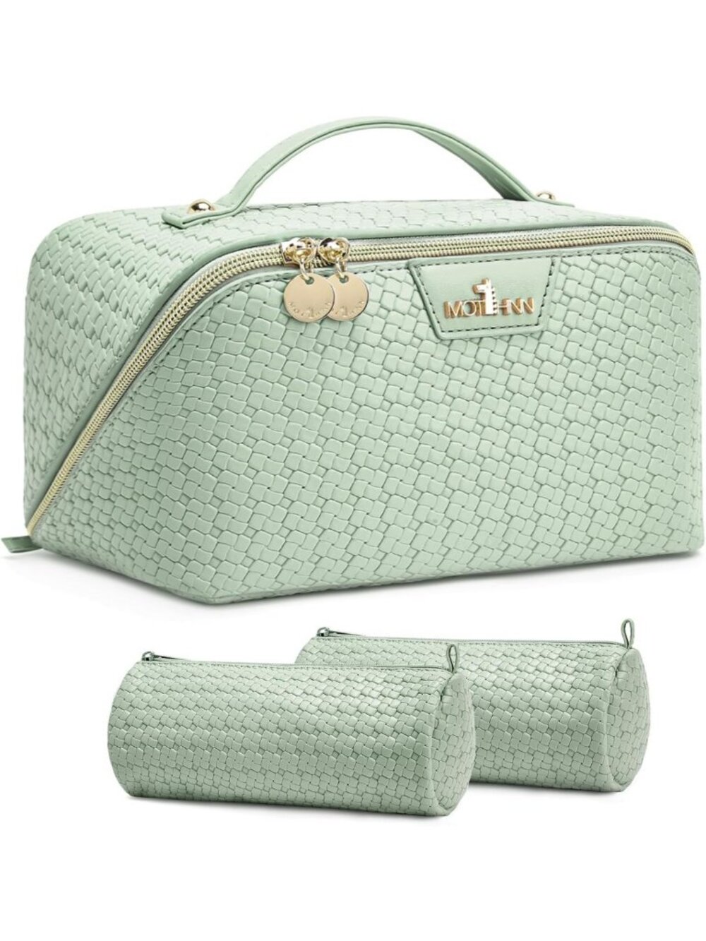 Stylish 3-Piece Travel Makeup Bag Organizer Set - Green Cosmetic Case for